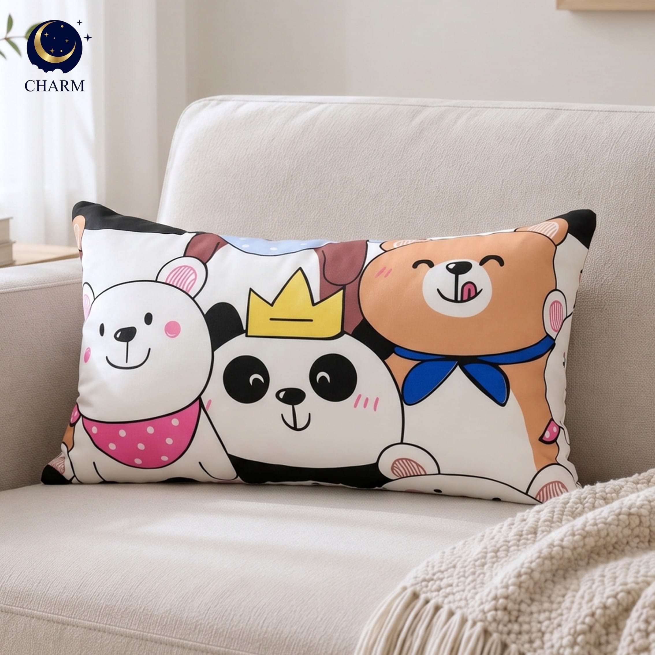 หมอน CHARM อเนกประสงค์สำหรับเดินทาง 35X50 ซม. รุ่น FAMILY BEAR_1